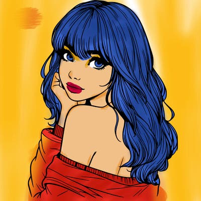 realistic girl with bangs looking over her shoulder