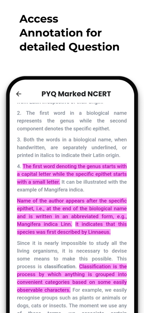 NEETprep Essential - NEETprep Essential mobile app displaying annotated NCERT biology textbook content with pink highlights.