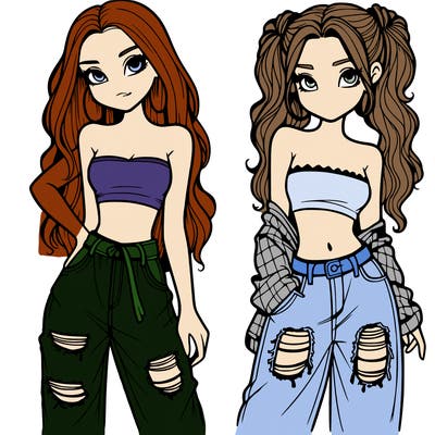 2 girls in crop tops and baggy jeans ripped