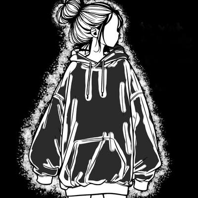realistic girl with a oversized sweatshirt on and a bun