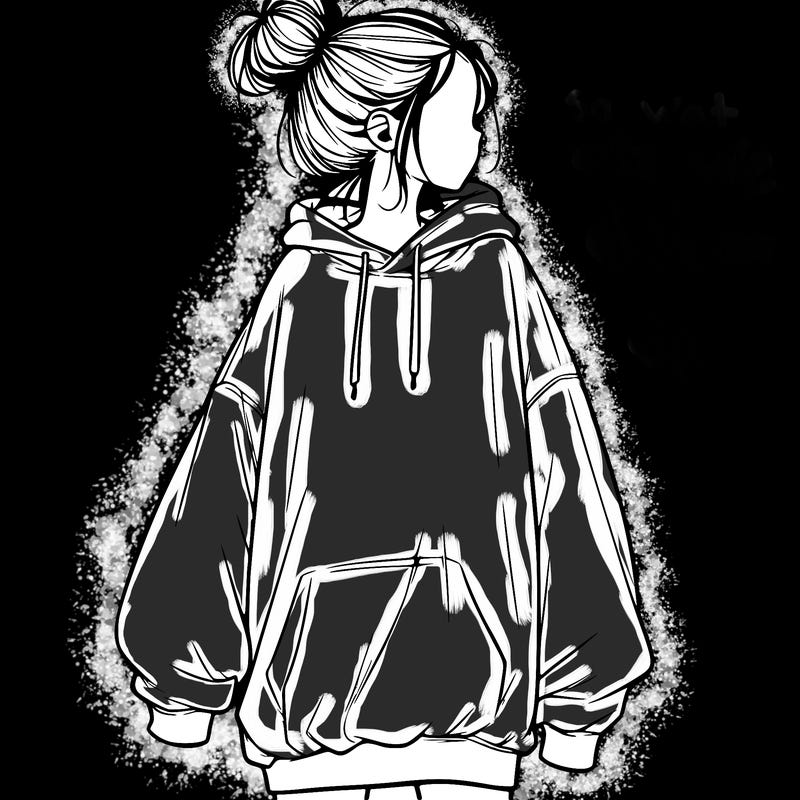 realistic girl with a oversized sweatshirt on and a bun