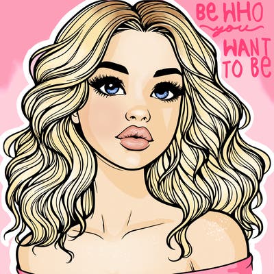 realistic girl with wavy hair and lips