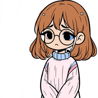 sad girl with glasses in a sweater