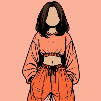 realistic girl faceless with baggy pants and a crop top