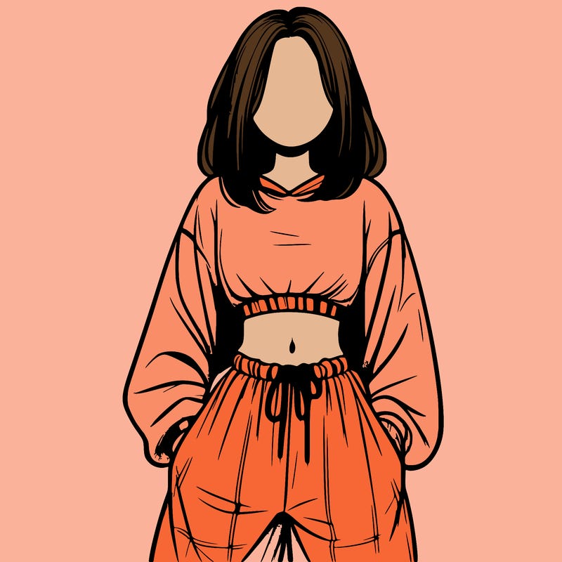 realistic girl faceless with baggy pants and a crop top