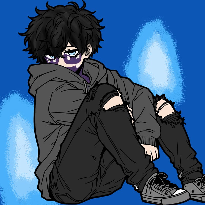 a male hoddie ripped jeans messy hair anime