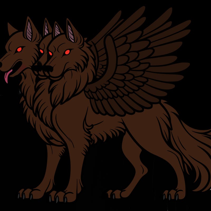 wolf with 3 heads with wings