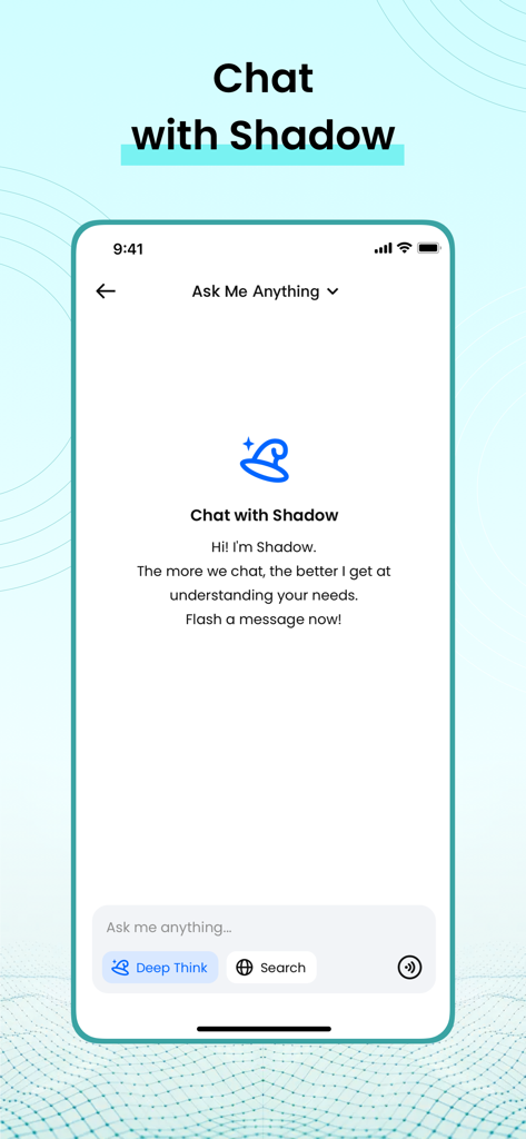 TicNote: AI Recorder & Agent - L'interfaccia di chat dell'assistente AI Shadow all'interno dell'app TicNote.