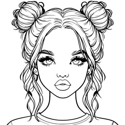realistic girl with two buns in hair and lips