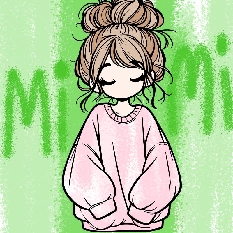 girl with baggy sweatshirt and messy bun