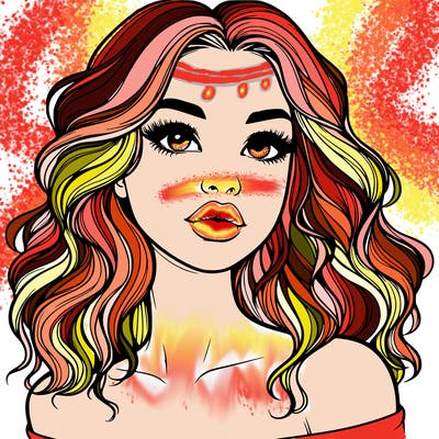 realistic girl with wavy hair and lips