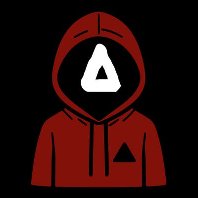 a person with non face waering a hoodie with a small triangle symbol