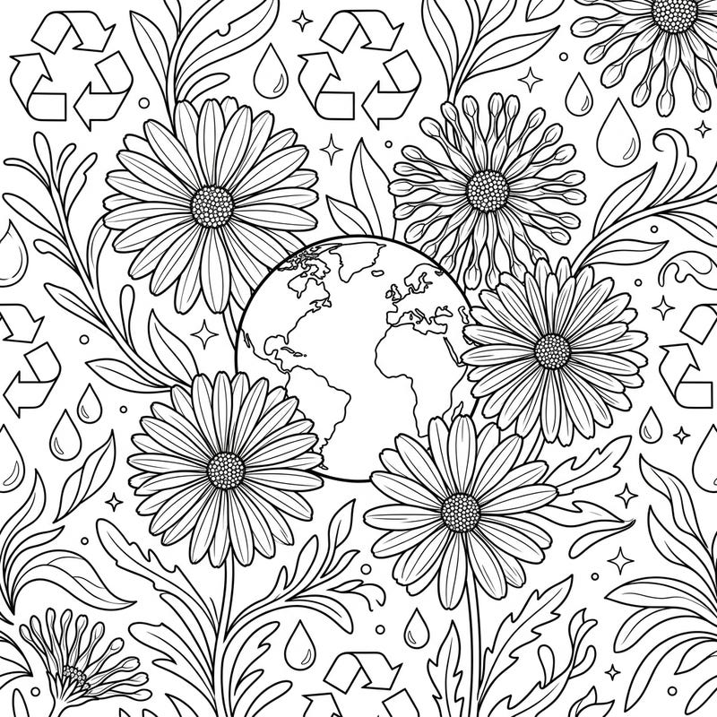Dive into a world of vibrant creativity with this exquisite African Daisies coloring page, beautifully designed to celebrate Earth Day. Engage with symbols of nature and environmental care as you bring this scene to life with your favorite colors.