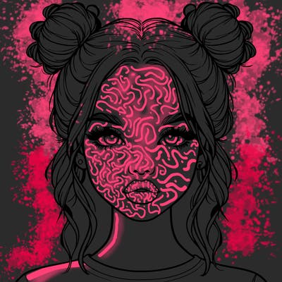 realistic girl with two buns in hair and lips