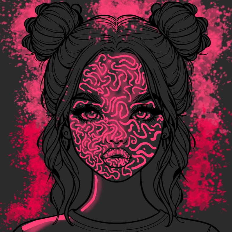 realistic girl with two buns in hair and lips