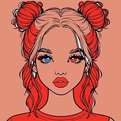 realistic girl with two buns in hair and lips
