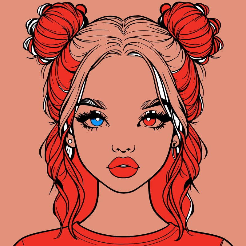 realistic girl with two buns in hair and lips