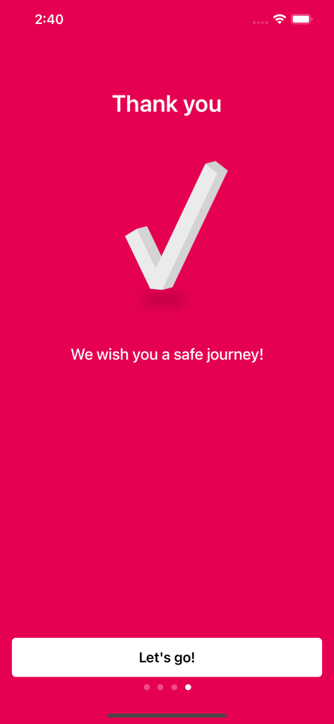 Confirmation screen in the FLEX Carsharing app with a white checkmark