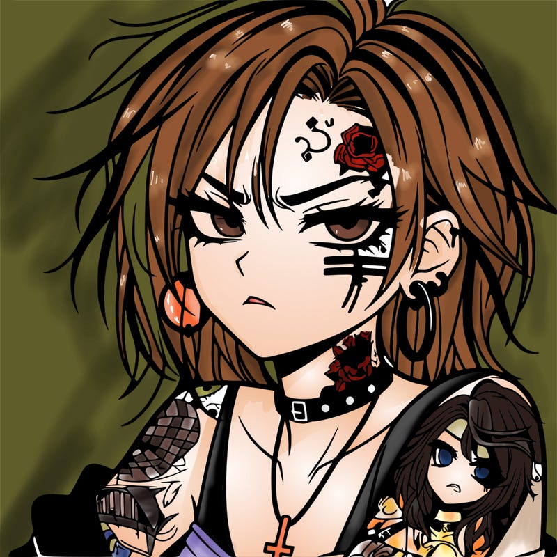 badass anime girl with scar and tattoos