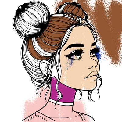 realistic girl with buns on the top of her head