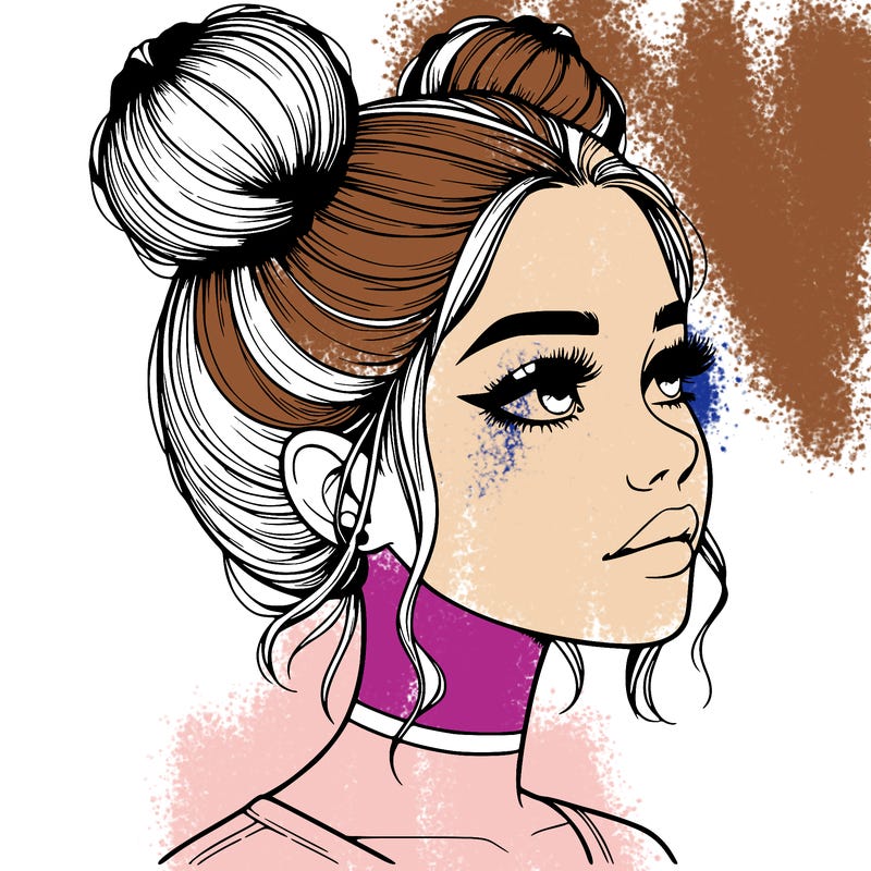 realistic girl with buns on the top of her head