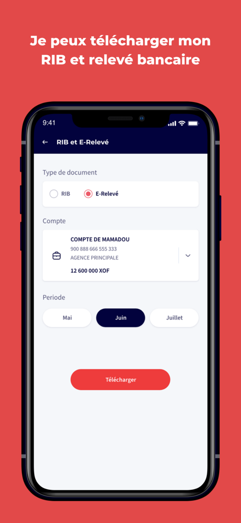SG Connect app screen showing options to download a bank identity statement and electronic statements