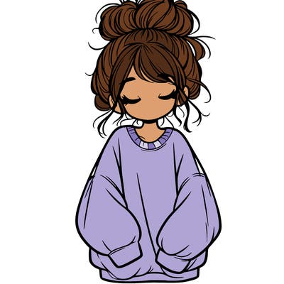 girl with baggy sweatshirt and messy bun