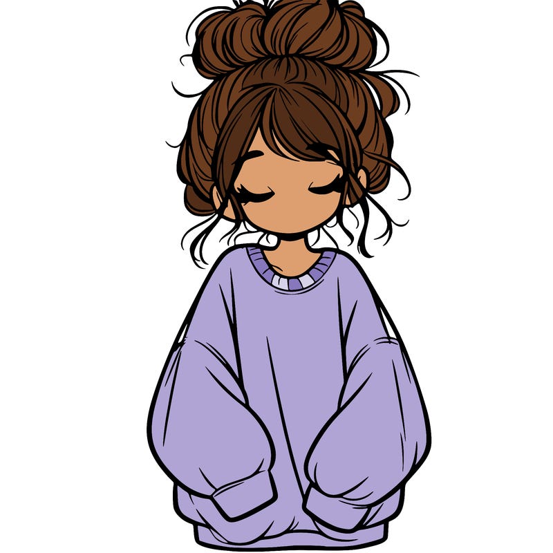 girl with baggy sweatshirt and messy bun