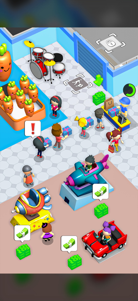 My Toy Store Empire - Top down view of a toy store simulation with customers and various toys
