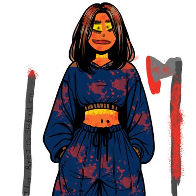 realistic girl faceless with baggy pants and a crop top