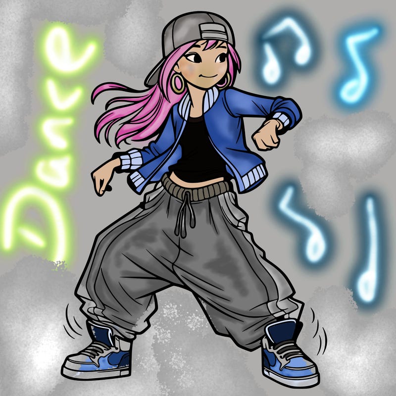 teenage girl doing street dance in baggy clothes
