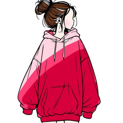 realistic girl with a oversized sweatshirt on and a bun