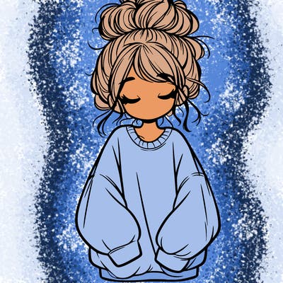 girl with baggy sweatshirt and messy bun