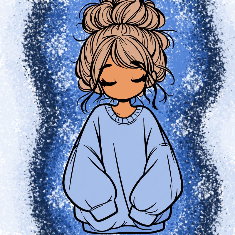girl with baggy sweatshirt and messy bun