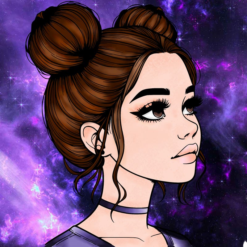 realistic girl with buns on the top of her head