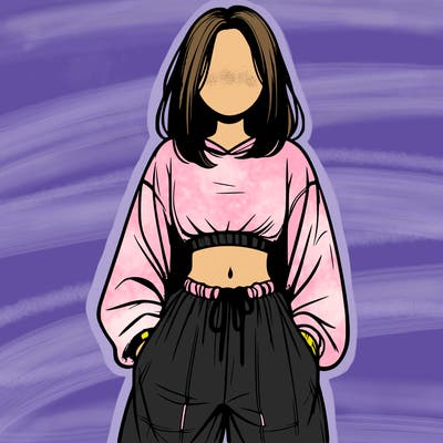 realistic girl faceless with baggy pants and a crop top