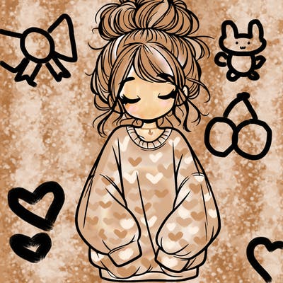 girl with baggy sweatshirt and messy bun