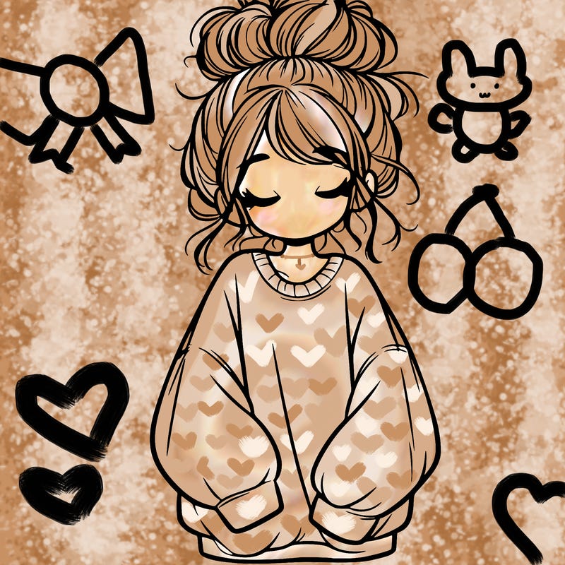 girl with baggy sweatshirt and messy bun