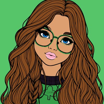 girl with long hair and freckles and glasses realistic
