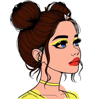 realistic girl with buns on the top of her head