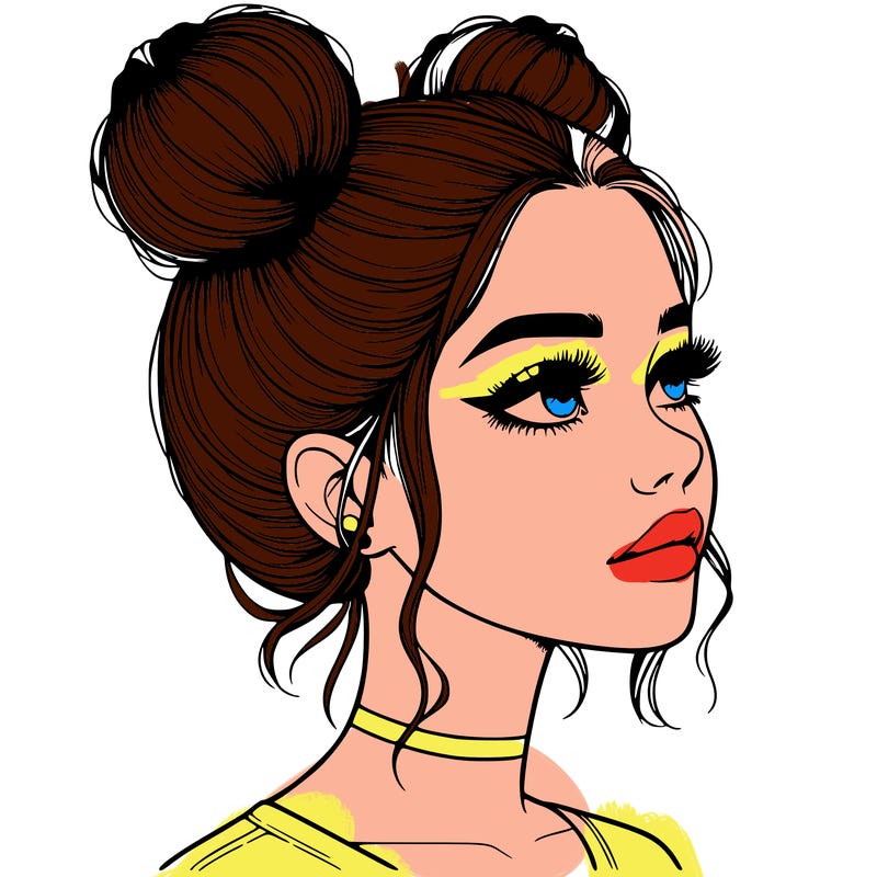 realistic girl with buns on the top of her head