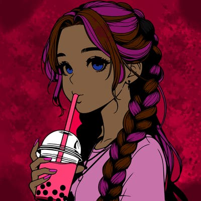realistic girl with braided hair drinking boba