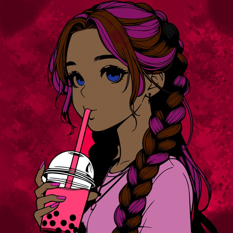 realistic girl with braided hair drinking boba