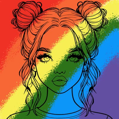 realistic girl with two buns in hair and lips