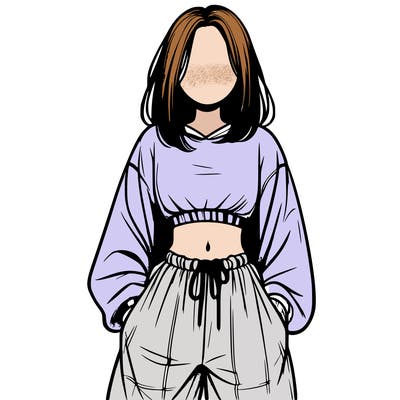 realistic girl faceless with baggy pants and a crop top