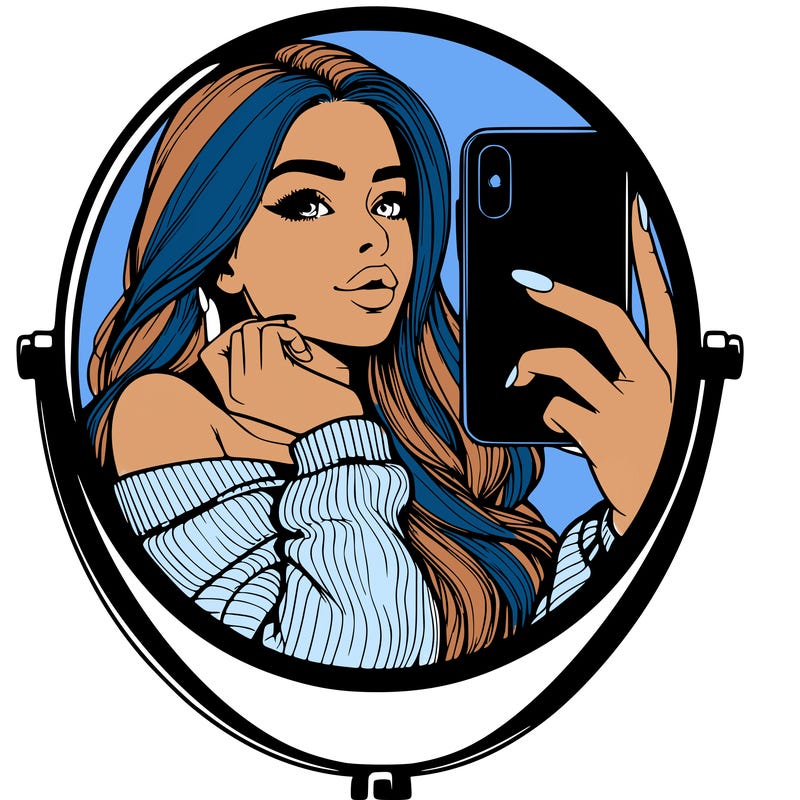 realistic girl taking mirror selfie beautiful