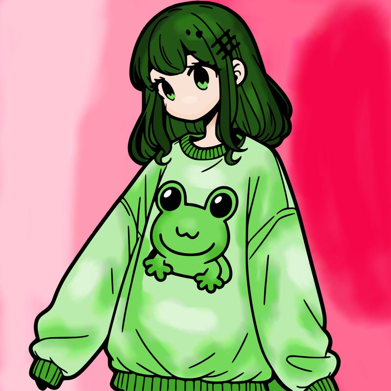 girl wearing frogging sweatshirt