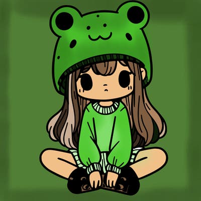 a girl wearing a frog hat and some frog socks