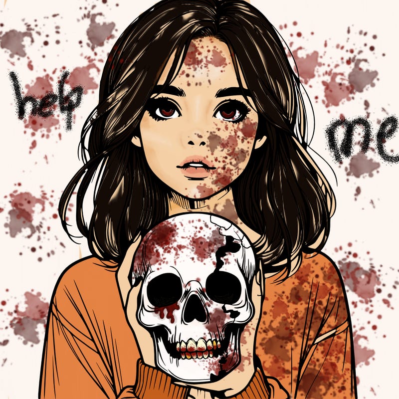 realistic girl holding a skull
