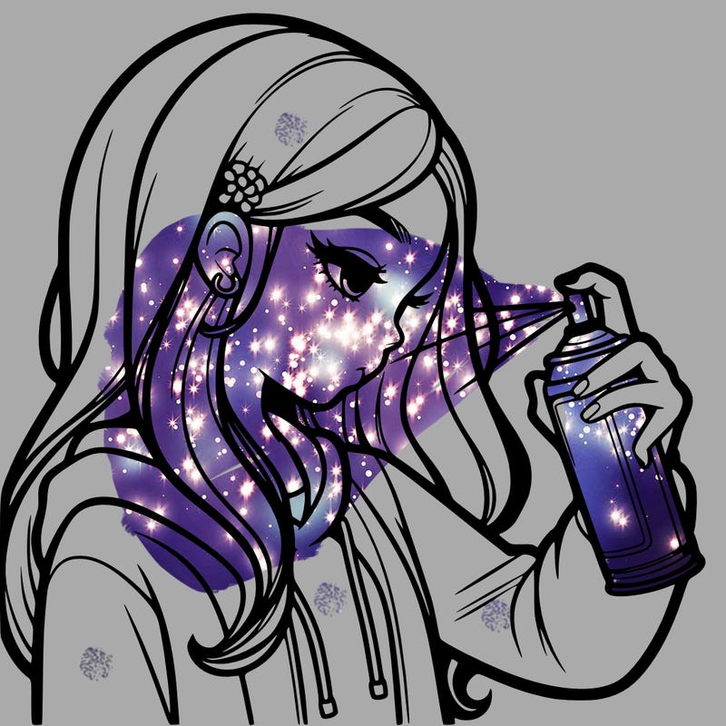 a realistic girl spray painting